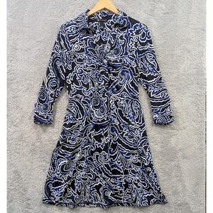 INC International Concepts Dress Medium Blue & White Long Sleeves Knee Length